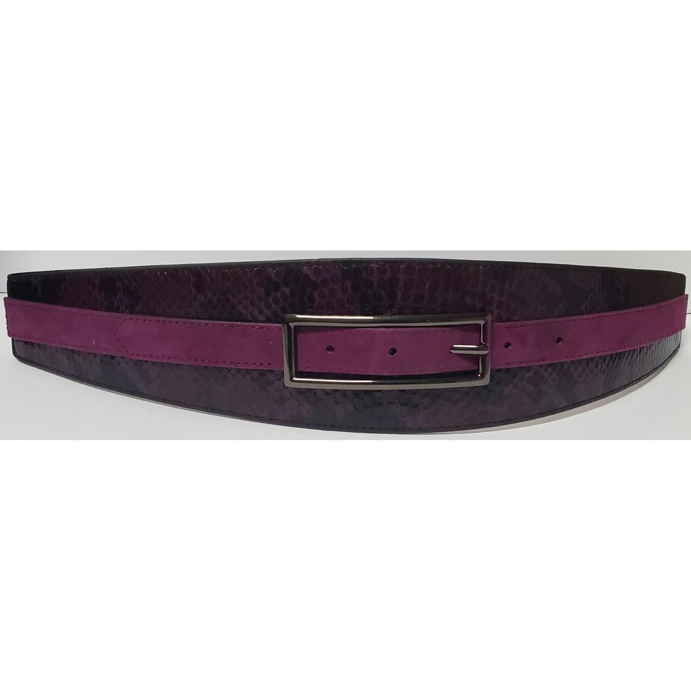 White House Black Market Belt Waist M Plum Suede Leather Faux Snakeskin Snaps